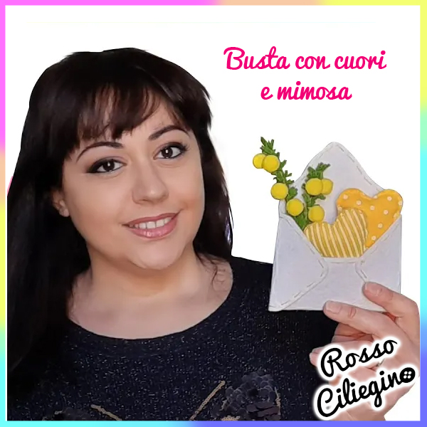 Busta in feltro con Cuori e Mimosa