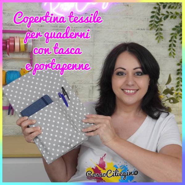 Copertina tessile per quaderni con tasca e portapenne